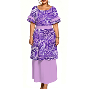 Conjunto de Dos Piezas Personalizable con Estampado Tribal Étnico de la Isla Oceánica Tapa, Blusa Holgada de Manga Corta con Volantes para Mujer - Product Image 5