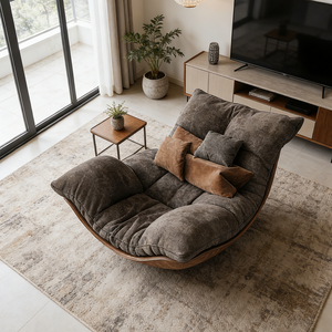 Fauteuil de salon moderne ergonomique pivotant incurvé avec base en bois massif, confortable, rembourré en tissu, fauteuil d'appoint - Product Image 4