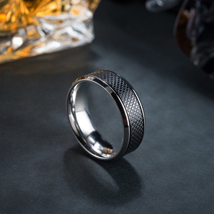 New Men's Stainless Steel & Leather <b>Ring</b> Wholesale Black <b>Titanium</b> Steel <b>Ring</b> Black & White Style - Product Image 2