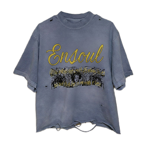 Wholesale Oversized <b>Acid</b> Washed 100% Cotton Men T-Shirt Vintage Graphic Print Distressed Hem <b>Drop</b> Shoulder Street Tee OEM Bulk - Product Image 1