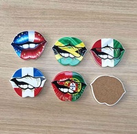 Sous-verre en céramique en forme de lèvres avec support en liège, motif drapeau national, impression personnalisée, décoration de table, pour tasses et mugs