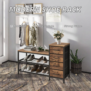 Living Room Mudroom Villa Steel Frame Convertible Adjustable Modern Seating <b>Shoe</b> Shelf <b>Storage</b> Cabinet Entryway <b>Rack</b> 3-Tier Home - Product Image 2