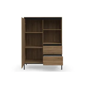 Oak Effect Finish Highboard Wooden <strong>Tall</strong> <strong>Unit</strong> 2 Doors Opening <strong>Shelves</strong> Modern Eco-Friendly Durable for Living Room Bedroom Home - Product Image 6
