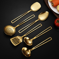 Ensemble de 9 ustensiles de service de luxe en or, cuillère et spatule en acier inoxydable avec manche à motif de branche