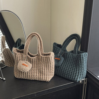 Tas Penyimpanan Rajutan Tangan dengan Dompet Koin Mini, Organizer Rajut Serbaguna untuk Perjalanan, Belanja, dan Penggunaan Sehari-hari