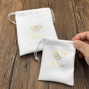 Luxury <strong>White</strong> PU Leather Drawstring Jewelry Pouch Bag with Gold Foil Logo for <strong>Jewellery</strong> Paper Cardboard Packaging <strong>Boxes</strong> - Product Image 2