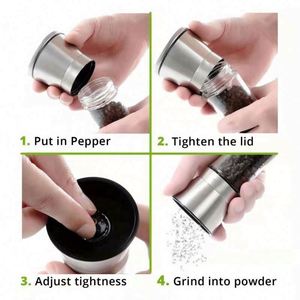 Adjustable Refillable Stainless Steel Chili Salt Pepper <b>Grinder</b> Set 165ML Capacity Home Spice <b>Herbs</b> Spices Mill - Product Image 4