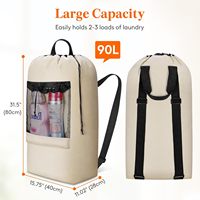 Sac à dos à linge extra large robuste avec bretelles et poche en filet pour laverie automatique