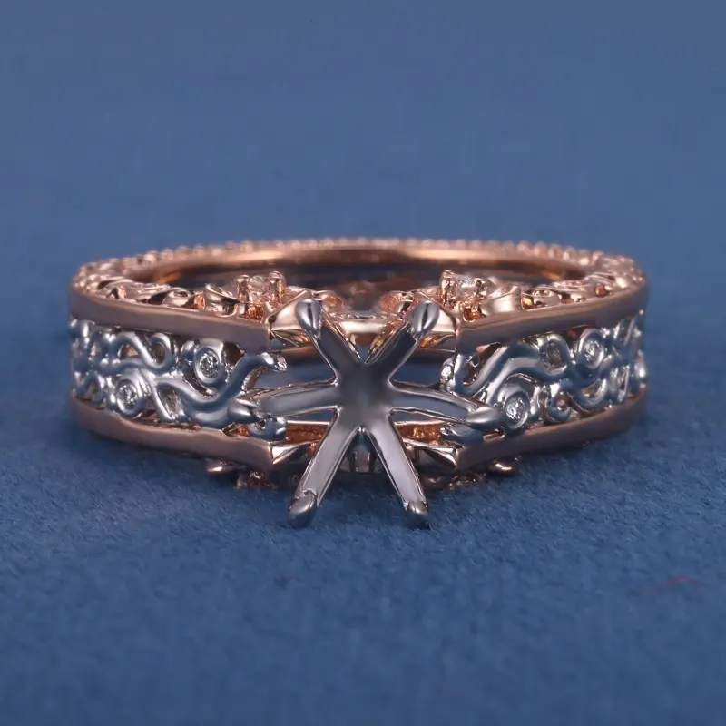 Benutzer definierte S925 Sterling Silber Solid Filled Gold Zweifarbige Ring montage Einstellungen Moissan ite Lab Diamond Leerer Ring ohne Stein