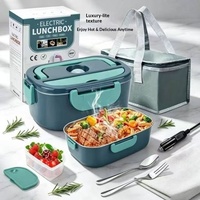Boîte à lunch chauffante électrique multifonctionnelle pour voiture, grande capacité 1,3-1,5 L, cuve intérieure en acier inoxydable, prise 12V/24V