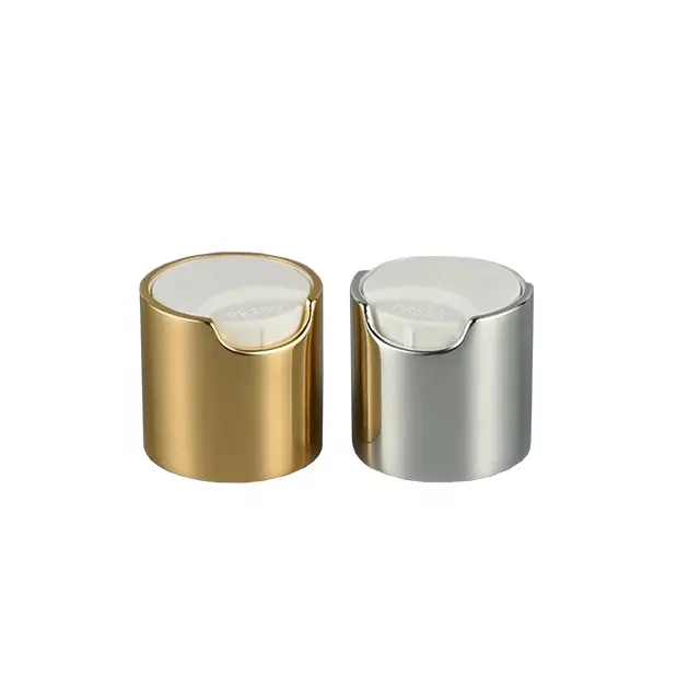 तेजी से वितरण 24mm 28mm धातु चमकदार सोने चांदी के प्रेस टोपी 24 410 28 410 बटन डिस्क शीर्ष टोपी प्लास्टिक एल्यूमीनियम फ्लिप शीर्ष सीए
