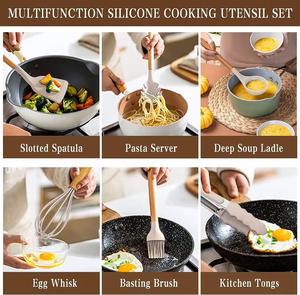 Nonstick Wooden Handle <b>Silicone</b> <b>Cooking</b> <b>Utensil</b> Set Spatula Sets <b>Silicone</b> Kitchen Gadgets <b>Utensils</b> Set - Product Image 6