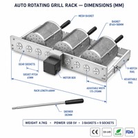 Kit de rôtissoire avec 9 brochettes, 3 paniers de barbecue, rotation automatique alimentée par USB, en acier inoxydable, pour grillades en extérieur