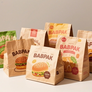 Custom Printed Greaseproof Food Grade Brown Kraft Paper Takeaway <b>Bags</b> for Burger Bakery Packaging Kraft paper <b>bread</b> <b>bags</b> with he - Product Image 1