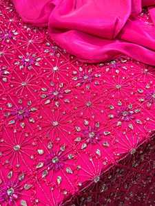 Tissu brodé haut de gamme avec perles et strass pour robes, dentelle textile de luxe faite à la main pour robes de mariée - Product Image 2