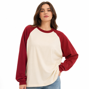 High Quality Splicing Color Design Custom OEM Logo Casual Street Wear Heavyweight Cotton Oversized <b>Raglan</b> Long Sleeve <b>T</b>-<b>Shirt</b> - Product Image 3
