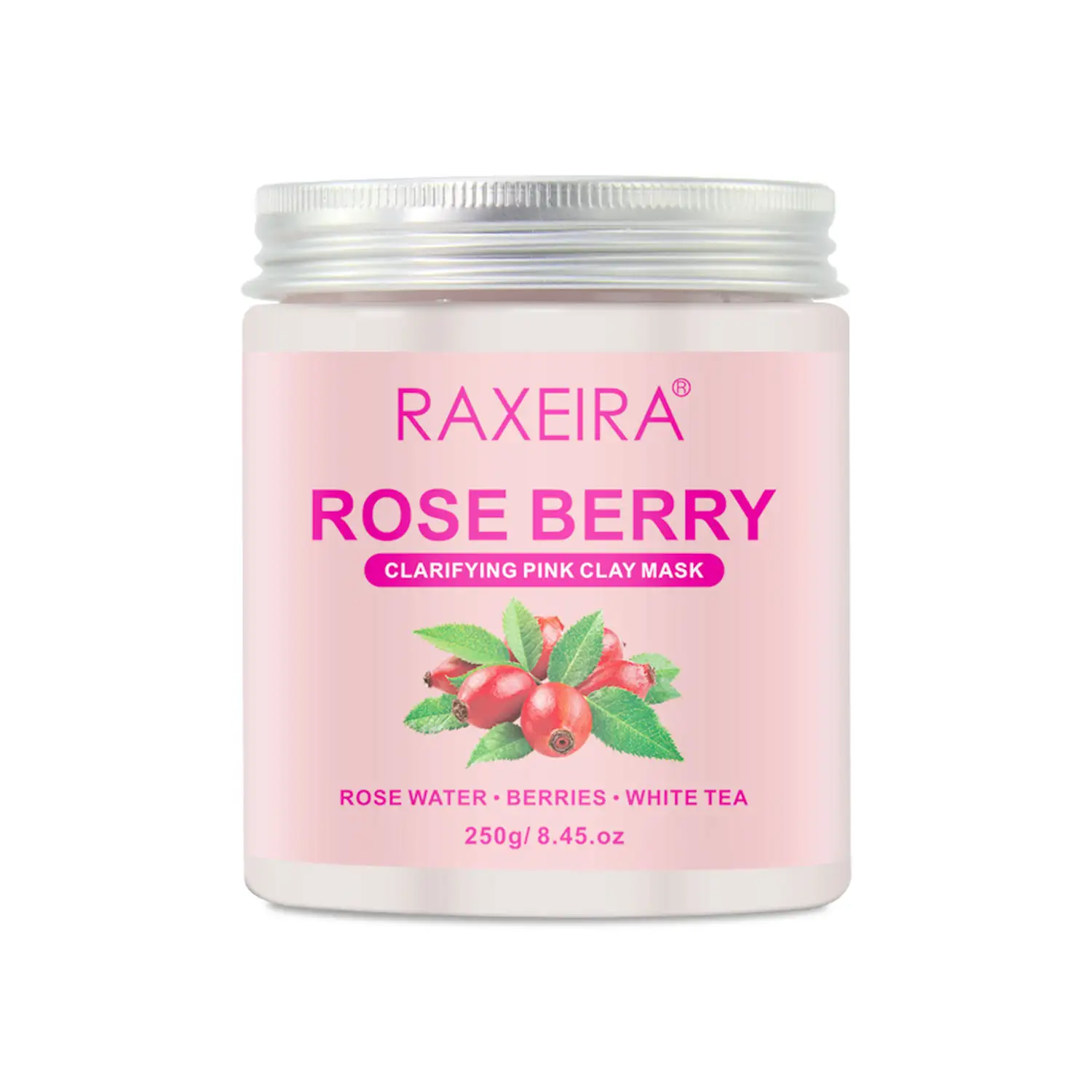 Máscara de argila facial orgânica de beleza de marca própria esfoliante branqueadora anti-idade Rosa Berry máscara de lama rosa clarificadora