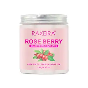 Private Label Beauty Organic Facial Clay Mask Exfoliating Whitening Anti-Aging Rose Berry Clarifying Pink Mud Mask