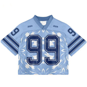 เสื้อยืดแฟชั่นสตรีทผู้ชาย ชุดเสื้อฟุตบอลตาข่ายสำหรับเด็กผู้ชาย ขายส่งเสื้อฟุตบอลโอเวอร์ไซส์แบบกำหนดเองได้ - Product Image 2