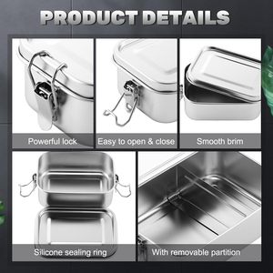 Eco-friendly SUS304 Stainless Steel Food <b>Storage</b> Container Airtight Leak-proof with Silicone Seal for Meal Prep <b>Camping</b> Office - Product Image 2