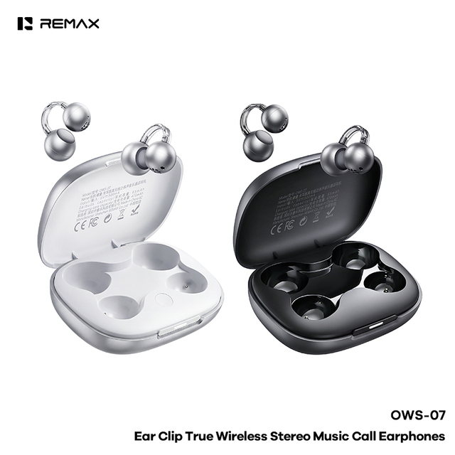 REMAX OWS-07 Clip-on Open Ear Earbuds BT 6.0 AI Call Noise Cancelling 12mm Metal Chamber APP EQ 24H Playtime TWS Silicone
