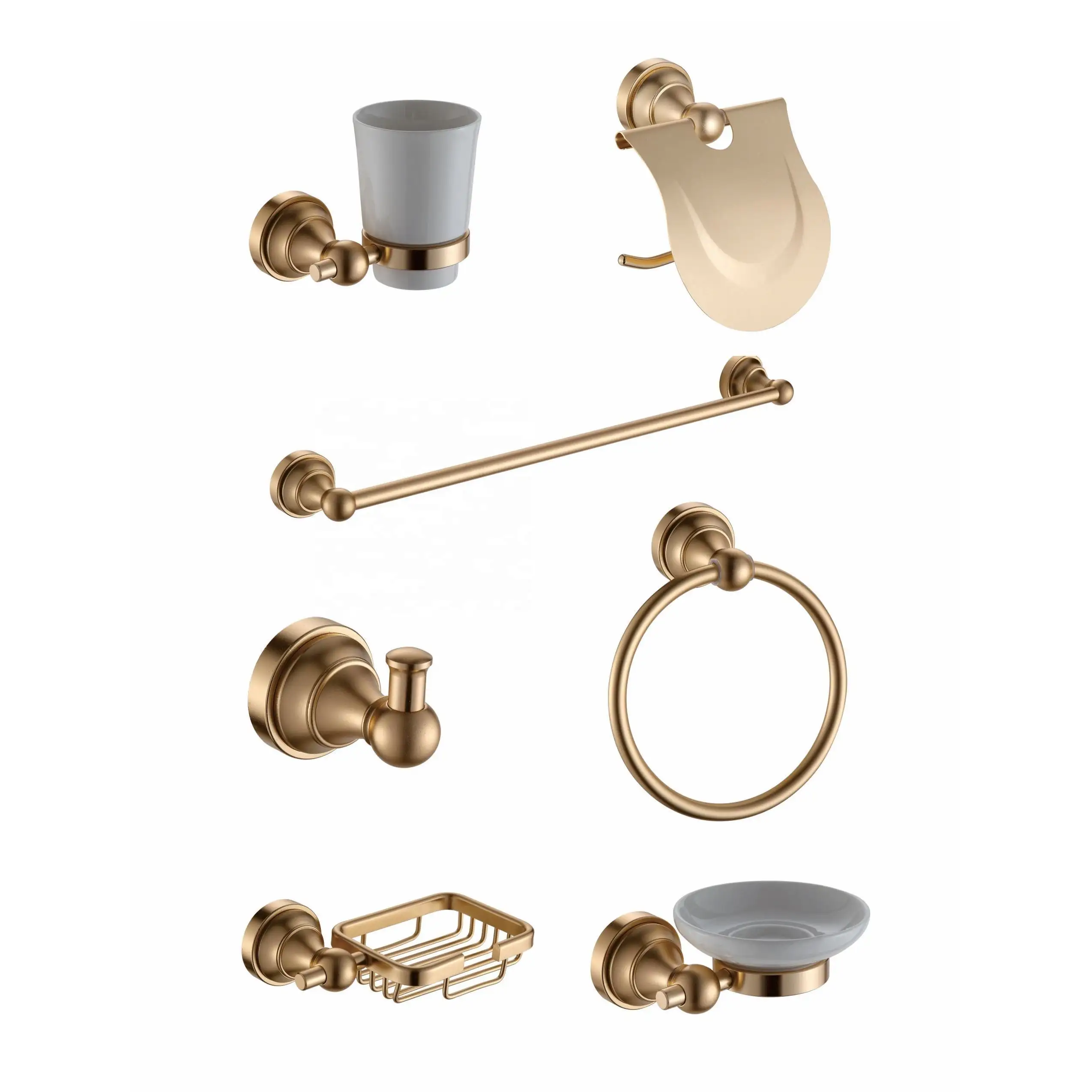 Fabrikant Op Maat Serviceruimte Aluminium Decoratief Modern Licht Luxe Gouden Hardware Badkameraccessoires Set Aan De Muur Gemonteerd