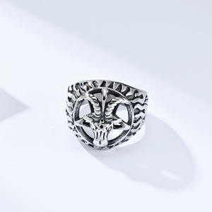 European American Style Retro Satan Goat <b>Titanium</b> Steel <b>Ring</b> Men's Animal Shape Jewelry Gift Black Steel Color - Product Image 3