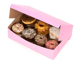 Boîte d'emballage pliable de donuts, Logo personnalisé, boîtes de nourriture, de Dessert, de donuts, en papier, pour boulangerie, pâtisserie, pièces