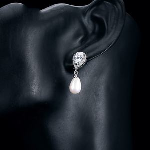 RAKOL EP516 Simole Cubic Zirconia Mujer Zircon Gota de agua Pendientes de perlas Boda - Product Image 6