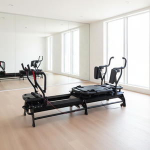 Commande en gros : Reformer Pilates Megaformer d'usine avec roues de transport pour les écoles de formation et l'approvisionnement <span class=keywords><strong>des</strong></span> formateurs - Product Image 1