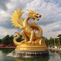 Ville luxe paysage décor métal Bronze sculpter chinois Dragon Statue grand laiton or Loong Sculpture cascade fontaine d'eau
