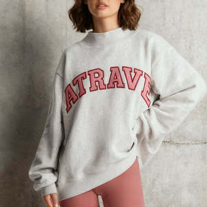 High Quality Custom Heavyweight Cotton <b>Fleece</b> Casual Breathable Sweatshirt <b>Women</b> Embroidered Drop Shoulder Oversized Mock Neck - Product Image 2