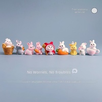 9-teiliges Mini-Harz-Hasenfiguren-Set, niedliche Kawaii-Auto-Armaturenbrett-Dekoration, handbemalte Hasen-Verzierung mit glänzendem Finish