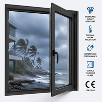 Ventana Abatible de Aluminio Resistente a Huracanes, Doble Vidrio Templado, Rotura Térmica, Impermeable, Certificación CE