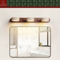 Luminaire mural triple GOLDKING pour salle de bain, en travertin cylindrique beige naturel avec barre en bois, OEM ODM Direct