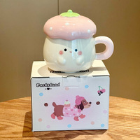 Mug en céramique Kawaii à la fraise, tasse à café esthétique, passe au micro-ondes, avec couvercle et cuillère, cadeau d'anniversaire mignon pour petite amie