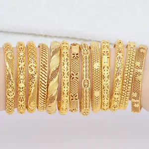 Jxx Wholesale Dubai Arabic Bride Wedding Bangles 24K Gold Plated High Quality Stone Jewelry Designs For Women