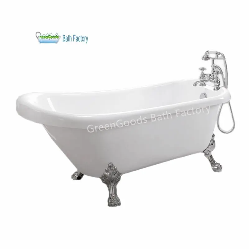 Small Size Bathroom Tubs Freestanding Simple Soaking Claw Foot Resin Bathtub With Four Legs