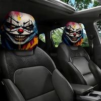 Housse de repose-tête de voiture universelle en polyester terylène imprimé motif crâne noir, rembourrée et douce, pour intérieur de voiture