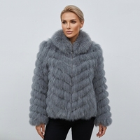 Veste de luxe en vraie fourrure de renard gris pour femme, motif chevron, manteau en fourrure de renard naturelle, couture en V, vêtement d'extérieur en fourrure véritable