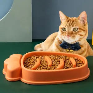Tigela de animal de estimação fofa, tigela universal fofa para cães e gatos, alimentador lento, função de alimentação, tigela de plástico para gato