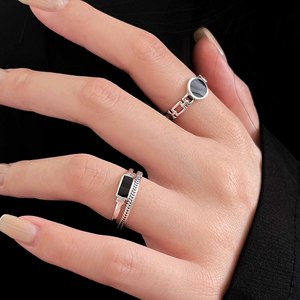 Anillo Abierto de Plata de Ley S925 Yinruitai con Diseño de Gota Negra, Estilo Retro Coreano para Mujer, Joyería de Alta Gama para Uso Diario - Product Image 4