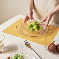 Assiettes de service en verre durables et lourdes Vaisselle en verre Assiette ronde Assiette transparente Fête classique avec de l'or