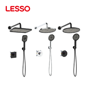 Set <span class=keywords><strong>Doccia</strong></span> Moderno a Parete LESSO in Ottone e Acciaio Inossidabile, Completo di Soffione e Rubinetto con Miscelatore Acqua Calda/Fredda - Product Image 3