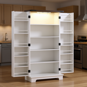 Mobile dispensa da cucina bianco 47 pollici con ripiani regolabili, luce LED e anta con sensore, design moderno per l'organizzazione della cucina - Product Image 2