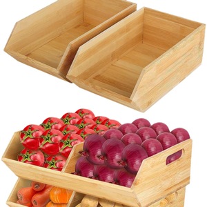Boîte de rangement en bois avec poignée 13x10x4.3 pouces pour l'affichage et l'organisation des fruits et légumes - Product Image 2
