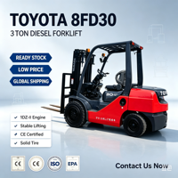 Chariot élévateur Toyota 8FD30 d'occasion en stock, moteur 1DZ-II d'origine pour la manutention de marchandises lourdes en usine et au port, prix bas