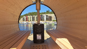 Remolque <span class=keywords><strong>de</strong></span> Sauna Móvil Tipo Barril - Sauna <span class=keywords><strong>de</strong></span> Vapor Seco al Aire Libre <span class=keywords><strong>de</strong></span> <span class=keywords><strong>Madera</strong></span> <span class=keywords><strong>con</strong></span> Estufa <span class=keywords><strong>de</strong></span> Leña <span class=keywords><strong>de</strong></span> 9KW, Cabina <span class=keywords><strong>de</strong></span> Spa Portátil para Patio/Jardín - Product Image 2