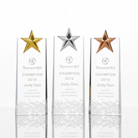 Trophée en cristal gravé sur mesure avec étoile métallique, plaque de récompense en verre transparent personnalisée pour la cérémonie annuelle d'entreprise, souvenir