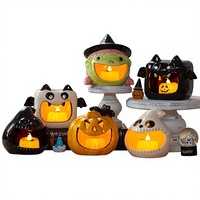 Tempat Lilin Hantu Halloween Dekorasi Keramik Penyimpanan Permen Pengatur Suasana Hiasan Meja Lentera Labu Kreatif